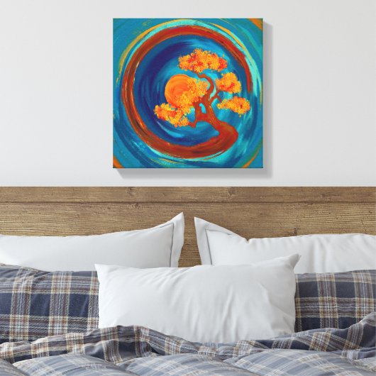 Enso Zen Circle en Bonsai Tree - impasto Canvas Afdruk (Insitu (Slaapkamer))