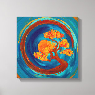 Enso Zen Circle en Bonsai Tree - impasto Canvas Afdruk