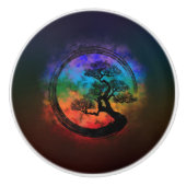 Enso Zen Circle en Bonsai Tree Nebula Keramische Knop (Voorkant)
