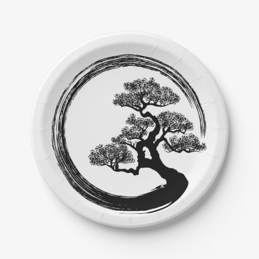 Enso Zen Circle en Bonsai Tree Papieren Bordje (Voorkant)