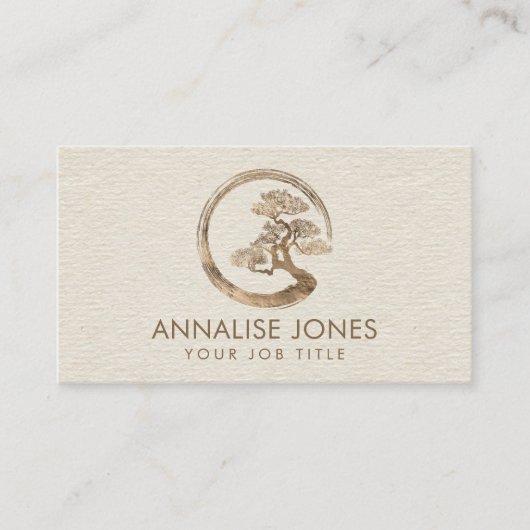 Enso Zen Circle en Bonsai Tree Pastel Gold Visitekaartje (Voorkant)