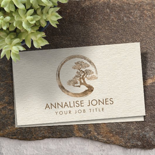 Enso Zen Circle en Bonsai Tree Pastel Gold Visitekaartje