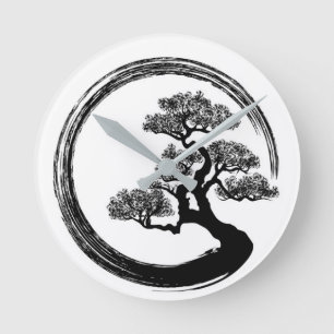 Enso Zen Circle en Bonsai Tree Ronde Klok