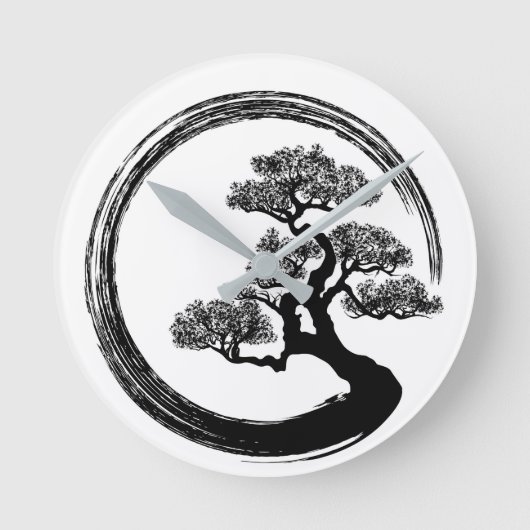 Enso Zen Circle en Bonsai Tree Ronde Klok (Voorkant)