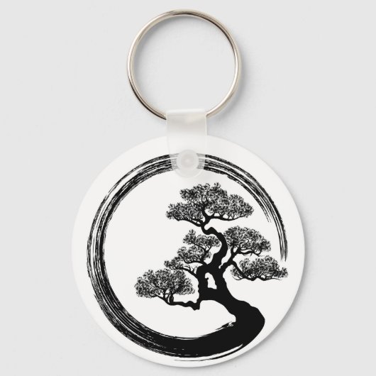 Enso Zen Circle en Bonsai Tree Sleutelhanger (Voorkant)