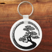 Enso Zen Circle en Bonsai Tree Sleutelhanger (Voorkant)
