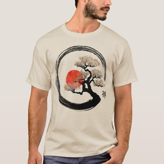 Enso Zen Circle en Bonsai Tree T-shirt (Voorkant)