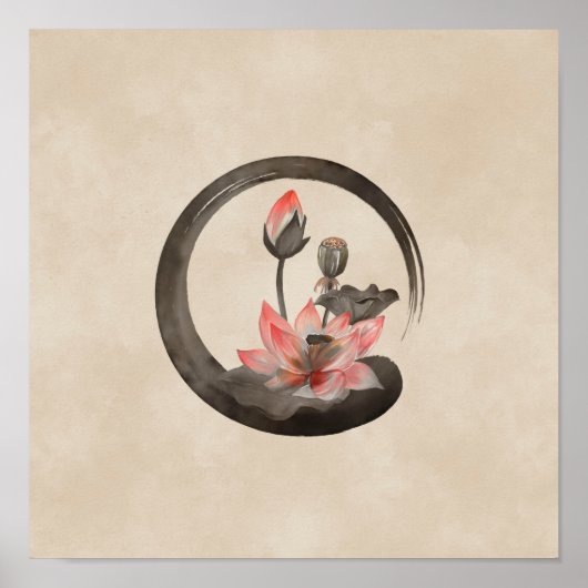 Enso Zen Circle en Lotus Poster (Voorkant)