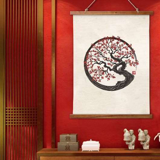 Enso Zen Circle Sakura boom Hangend Wandkleed