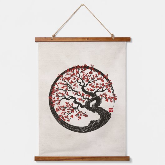 Enso Zen Circle Sakura boom Hangend Wandkleed (Voorkant)