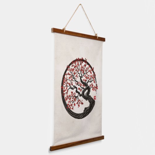 Enso Zen Circle Sakura boom Hangend Wandkleed (Gebogen)