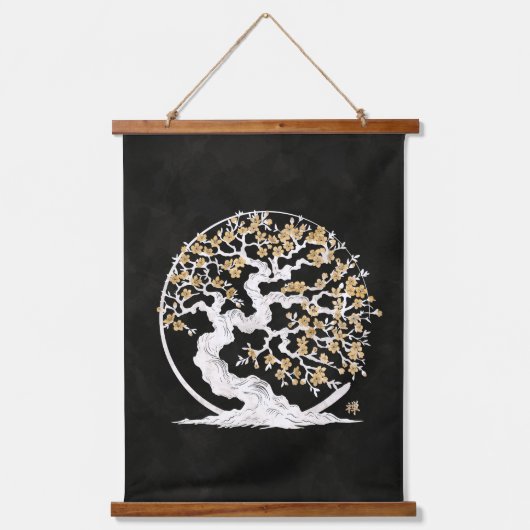 Enso Zen Circle Sakura boom Hangend Wandkleed (Voorkant)
