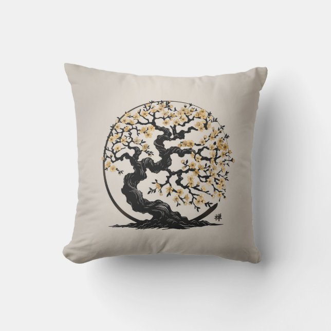 Enso Zen Circle Sakura boom Kussen (Voorkant)