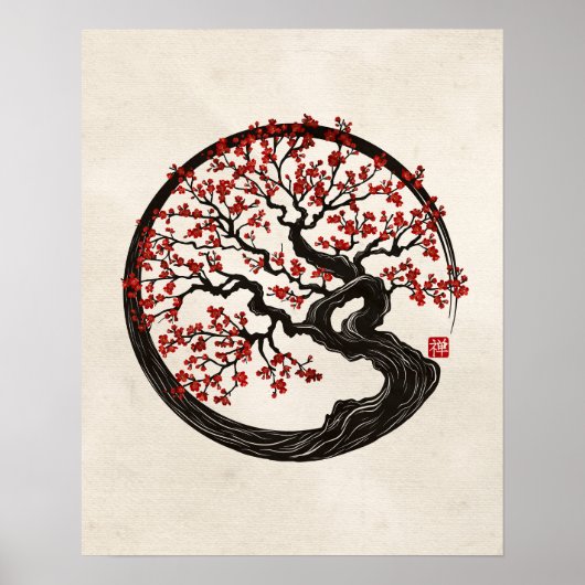 Enso Zen Circle Sakura boom Poster (Voorkant)