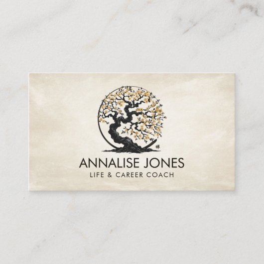 Enso Zen Circle Sakura Tree - Gouden Kersenbloesem Visitekaartje (Voorkant)