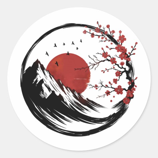 Enso Zen: De rust van de dageraad Ronde Sticker (Voorkant)