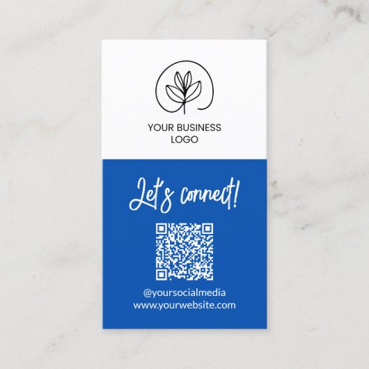 Enszijdige blauwe Let's Connect QR-code Visitekaartje (Voorkant)