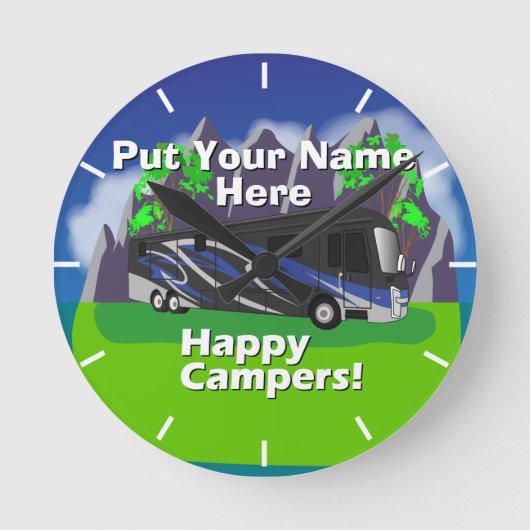 Entegra Aspire RV Blue Happy Camper Design Ronde Klok (Voorkant)
