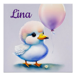 Entenküken mit Luftballon - Aquarell für Kinder Perfect Poster