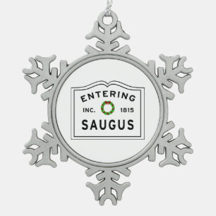 Entering Massachusetts Saugus Tin Sneeuwvlok Ornament