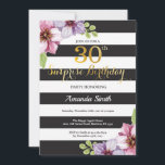 Enterprise 30th Birthday Invitation Women Floral Kaart<br><div class="desc">Verrassend 30e verjaardag Uitnodiging voor vrouwen. Zwarte en gouden feestdag uitnodiging. Gold Glitter. Paarse Waterverf bloem. Zwarte en witte strepen. Afdrukbaar digitaal. Voor verdere aanpassing,  te klikken gelieve de knoop "van de Aanpassing het"en ons ontwerphulpmiddel te gebruiken om deze sjabloon te wijzigen.</div>