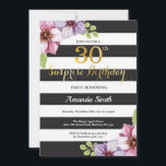 Enterprise 30th Birthday Invitation Women Floral Kaart<br><div class="desc">Verrassend 30e verjaardag Uitnodiging voor vrouwen. Zwarte en gouden feestdag uitnodiging. Gold Glitter. Paarse Waterverf bloem. Zwarte en witte strepen. Afdrukbaar digitaal. Voor verdere aanpassing,  te klikken gelieve de knoop "van de Aanpassing het"en ons ontwerphulpmiddel te gebruiken om deze sjabloon te wijzigen.</div>