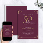 Enterprise 50 & Fabulous Burgundy & Gold Birthday Kaart<br><div class="desc">Het is een bijzondere verrassing voor de 50ste verjaardag, en het is tijd om te vieren! Wil je de beste baard in de stad gooien? Zorg ervoor dat het met de hoogste stijl begint met deze uitnodiging van 50 en Fabulous Burgundy White en Gold Calligraphy Birthday. Het zal zeker de...</div>