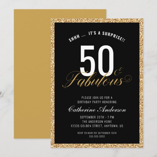 Enterprise 50 & Fabulous Gold Glitter Birthday Par Kaart (Voorkant / Achterkant)