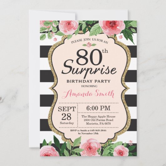 Enterprise 80th Birthday Invitation Women Floral Kaart (Voorkant)