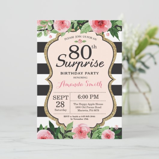 Enterprise 80th Birthday Invitation Women Floral Kaart (Staand voorkant)