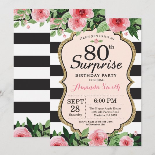 Enterprise 80th Birthday Invitation Women Floral Kaart (Voorkant / Achterkant)