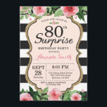 Enterprise 80th Birthday Invitation Women Floral Kaart<br><div class="desc">Verrassend 80ste verjaardag Uitnodiging voor vrouwen. Zwarte en gouden feestdag uitnodiging. Gold Glitter. Roze Waterverf bloem. Zwarte en witte strepen. Afdrukbaar digitaal. Voor verdere aanpassing,  te klikken gelieve de knoop "van de Aanpassing het"en ons ontwerphulpmiddel te gebruiken om deze sjabloon te wijzigen.</div>