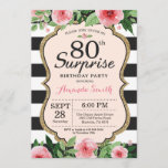 Enterprise 80th Birthday Invitation Women Floral Kaart<br><div class="desc">Verrassend 80ste verjaardag Uitnodiging voor vrouwen. Zwarte en gouden feestdag uitnodiging. Gold Glitter. Roze Waterverf bloem. Zwarte en witte strepen. Afdrukbaar digitaal. Voor verdere aanpassing,  te klikken gelieve de knoop "van de Aanpassing het"en ons ontwerphulpmiddel te gebruiken om deze sjabloon te wijzigen.</div>