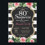 Enterprise 80th Birthday Invitation Women Floral Kaart<br><div class="desc">Verrassend 80ste verjaardag Uitnodiging voor vrouwen. Zwarte en gouden feestdag uitnodiging. Gold Glitter. Roze Waterverf bloem. Zwarte en witte strepen. Chalkboard. Afdrukbaar digitaal. Voor verdere aanpassing,  te klikken gelieve de knoop "van de Aanpassing het"en ons ontwerphulpmiddel te gebruiken om deze sjabloon te wijzigen.</div>