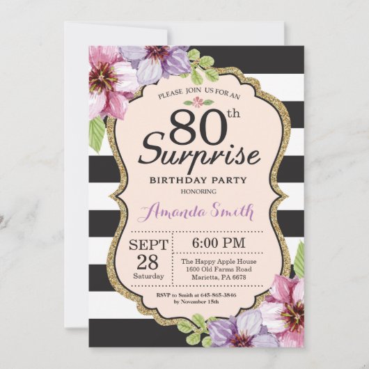 Enterprise 80th Birthday Invitation Women Floral Kaart (Voorkant)