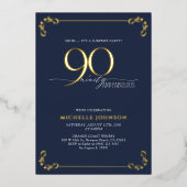 Enterprise 90 & Fabulous Blue & Gold Birthday Folie Uitnodiging (Voorkant)