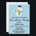 Enterprise Holiday Kerstparty White Snowman Blue Kaart<br><div class="desc">Viel het vakantieseizoen rond met deze schattige, feestelijke sneeuwman met een groene sjaal en een zwarte pet die elk jaar op feestelijke feestdag een kerstfeestdag organiseert. De partijdetails worden geschreven in een witte, gewaagde zwarte manuscripttypografie met een lichtblauwe achtergrond met dalende witte sneeuwvlokken. Deze uitnodiging is perfect voor een feestdag,...</div>