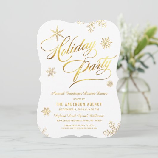 Enterprise Holiday Party - Elegant Gold Script Kaart (Staand voorkant)