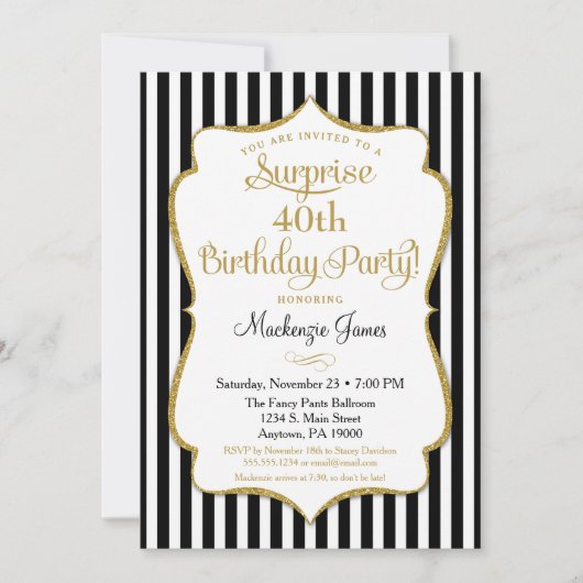 Enterprise Party Invitation Black Gold Elegant Adu Kaart (Voorkant)