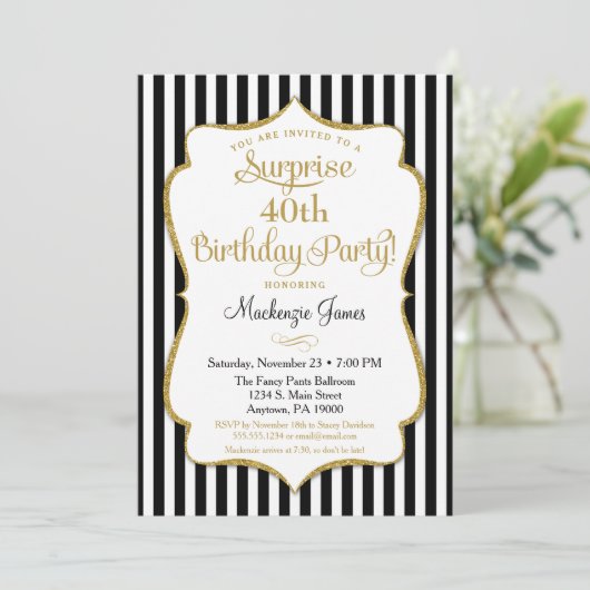 Enterprise Party Invitation Black Gold Elegant Adu Kaart (Staand voorkant)