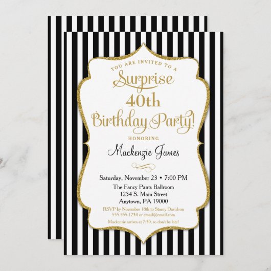 Enterprise Party Invitation Black Gold Elegant Adu Kaart (Voorkant / Achterkant)
