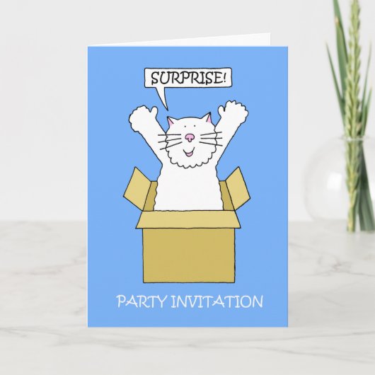 Enterprise Party Invitation Cartoon Cat in a Box (Voorkant)