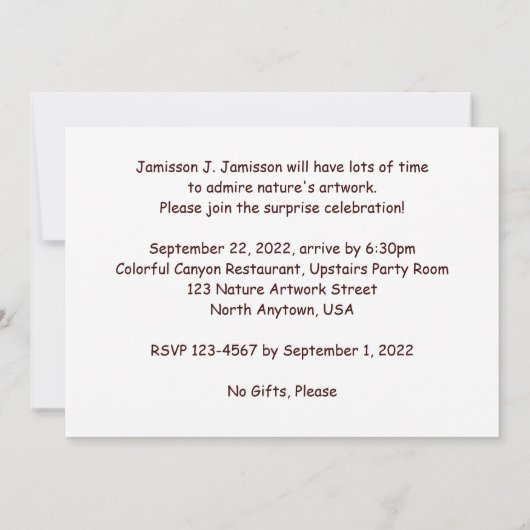 Enterprise Retirement Party Invitation Canyon Kaart (Achterkant)