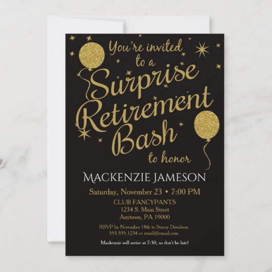 Enterprise Retirement Party Invitation Gold Balloo Kaart (Voorkant)