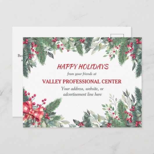 Enterprise Use Evergreen Berry Bow kerst Briefkaart (Voorkant / Achterkant)