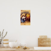 Entertaining Halloween Boy Carving Pumpkin Poster (Keuken)