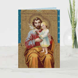 Enthroned St. Joseph met Toddler Christus Child Kaart