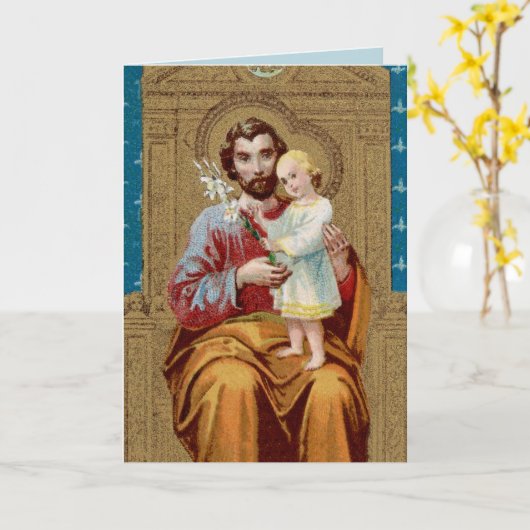 Enthroned St. Joseph met Toddler Christus Child Kaart (Gele Bloem)