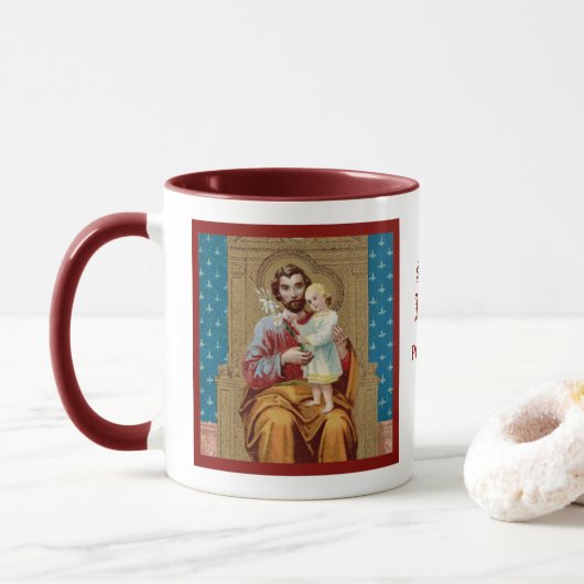 Enthroned St. Joseph met Toddler Christus Child Mok (Met donut)