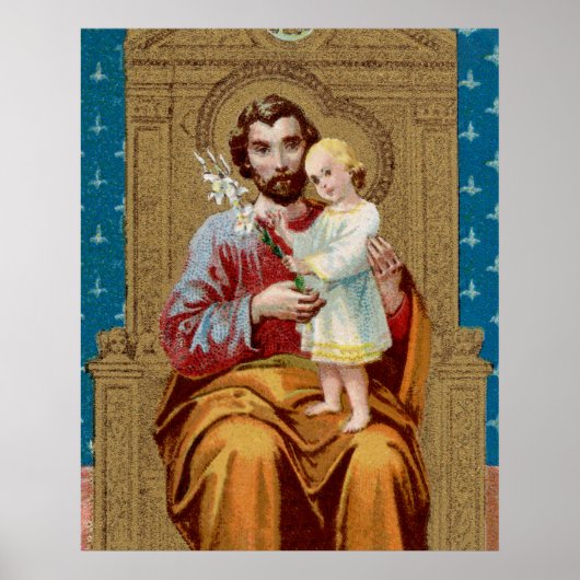 Enthroned St. Joseph met Toddler Christus Child Poster (Voorkant)